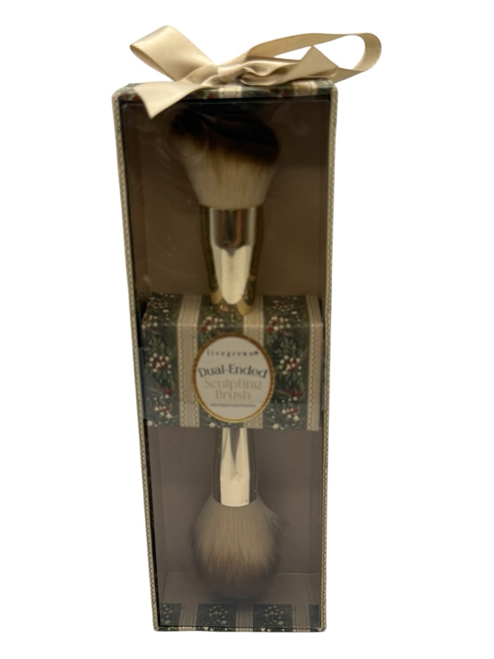 Dual-Ended Sculpting Makeup Brush - Gold Handles, Cream Bristles